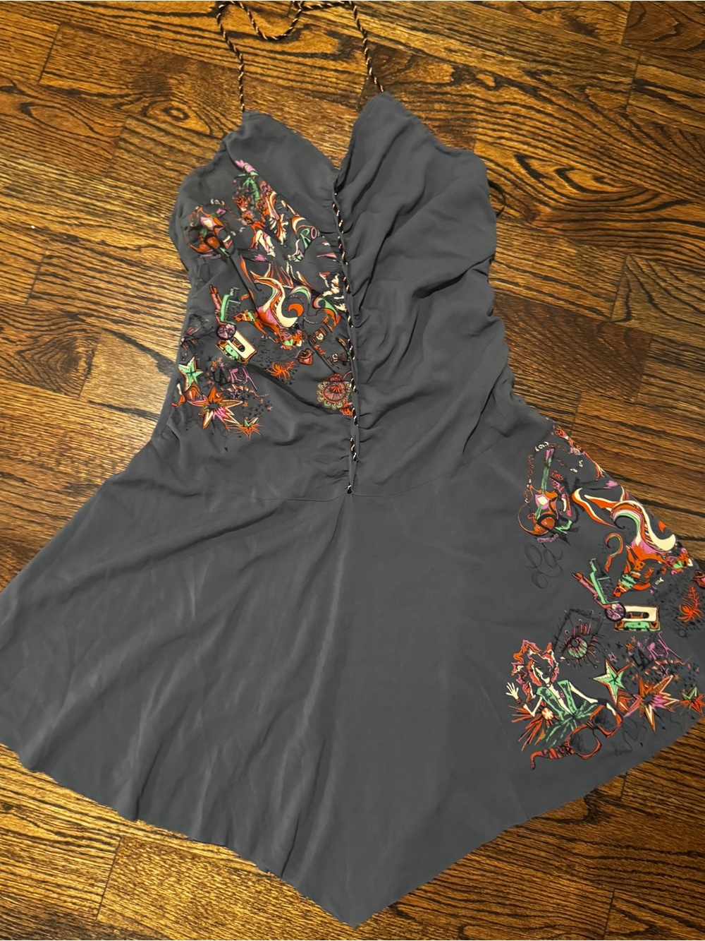 Charcoal LaRok V-Neck Mini Dress with Adjustable Straps